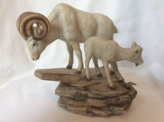 1984 Homco Big Horn Mountain Sheep/goat W/baby Lamb Porcelain Figurine I1