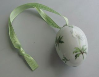 2009 Royal Copenhagen Egg Ornament White Anemone On Ribbon Danish Porcelain