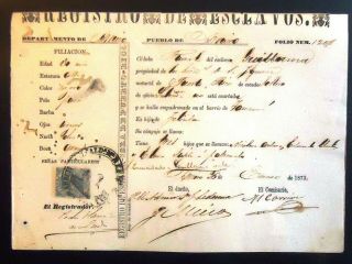 Puerto Rico Registro De Esclavos/slave Certificate 1872