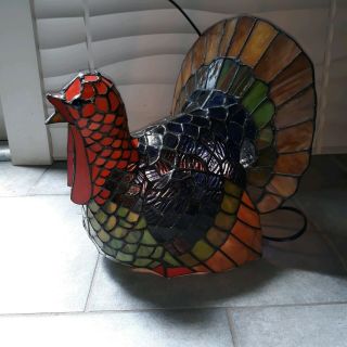 Tiffany Style Stained Glass Turkey Lamp.  Lights Up And In Great Order. 2