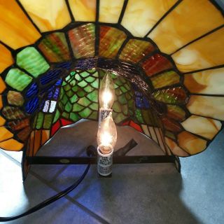 Tiffany Style Stained Glass Turkey Lamp.  Lights Up And In Great Order. 4