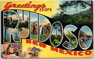 Ruidoso Mexico Large Letter Postcard Colorful Curteich Linen W/ Cancel