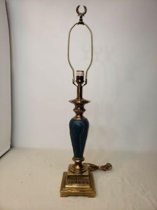 Vintage Ethan Allen Candlestick Brass Blue Wing Lamp Column Roman Greek Drape