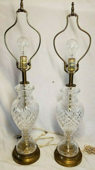 Vintage Lead Crystal Pair / Set Of 2 Table Lamps Very Pretty Pattern