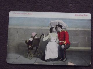 Marine Soldier Kissing The Nanny Vtg Postcard - The Love Tale Of A Marine