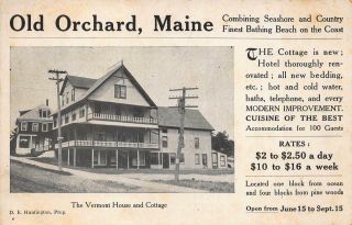 Old Orchard Beach Me " Vermont House Snd Cottage " Advertising Tradecard