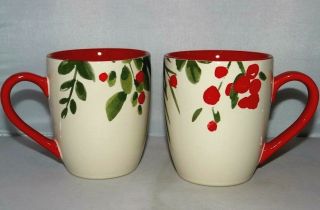 Set Of 2 Christmas Berries Holiday Garland 12oz Coffee Mug Tea Cup Tag Brand