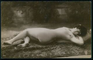 French Nude Woman On Floor Rolling C1910 - 1920s Photo Postcard