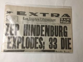 Herald Examiner News Paper May 7,  1937 Losangeles Zep Hindenburgexplodes