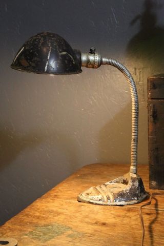 Vintage Industrial Light Blue Shade Desk Lamp Machinist Banker Cast Iron Base