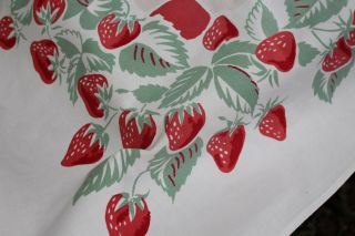 Vintage Cotton Kitchen Tablecloth 52x66 Strawberries