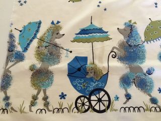 Vintage 1950’s Border Print Fabric Poodles And Umbrellas Just Under 2 Yds