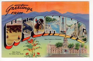 Vintage Large Letter Greeting Postcard - Wyoming,  Capital And Flower - Unposted