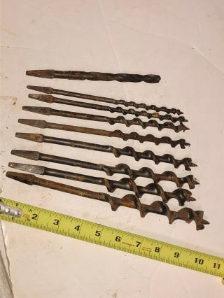 Vintage / Antique Set Of 9 Drill Bits For Brace / Hand Drill 1/4 " - 1 " ; Fast S&h