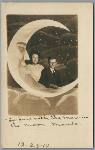 MAN & WOMAN IN PAPER MOON PROP 1910 P/U RPPC REAL PHOTO POSTCARD 3
