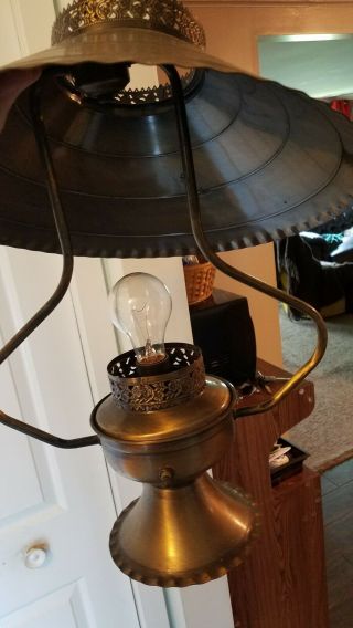 Vintage All Brass Hanging Ceiling Swag Hurricane Style Lamp - Lights Great 7