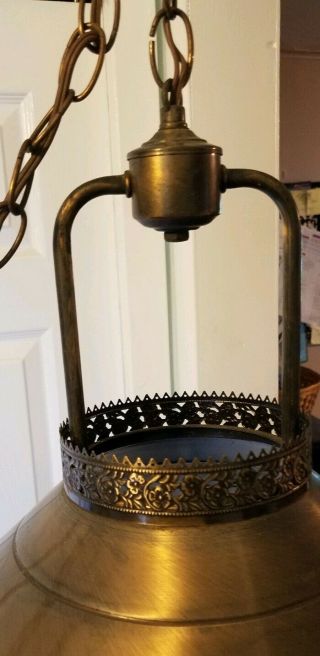 Vintage All Brass Hanging Ceiling Swag Hurricane Style Lamp - Lights Great 8