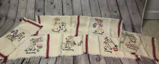 Vintage Kitchen Tea Towels Embroidered Mexican Days Of The Week Towels Chores