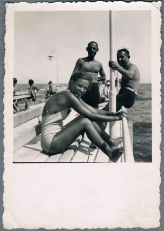 75 Handsome Shirtless Young Men & Sexy Girl At The Beach Vintage Photo 1950 