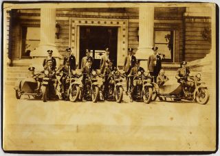 Group Photo Vintage Motorcycles And Sidecars In Front Of Police Station