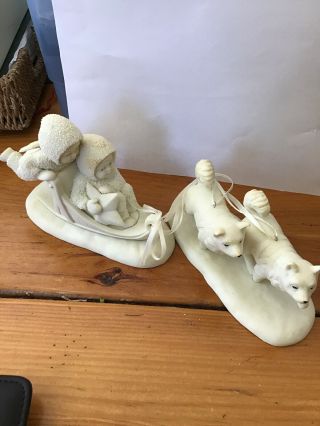 Snowbabies Department 56 " Mush " Porcelain Sled With Dogs Figurine