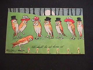 Louis Wain Owl " We Shall Be At Home " Postcard