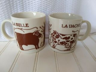 Taylor & Ng La Vache/bulle Cow/bull Coffee Cups Mugs Brown Japan 1978 Set Of 2