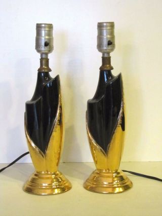 Vintage Black & Gold Ceramic Lamps 1940 