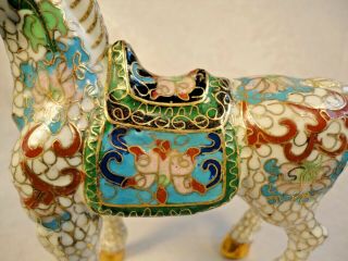 Rare VINTAGE CHINESE CLOISONNE ENAMEL HORSE Figurine Statue w/WOOD STAND 5