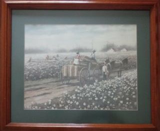 Framed " Cotton Pickers " Print Signed By T.  Coleman