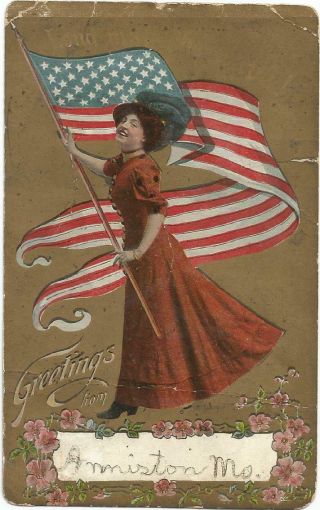 Anniston,  Mo Missouri 1908 Postcard,  Greetings From Type,  U.  S.  Flag