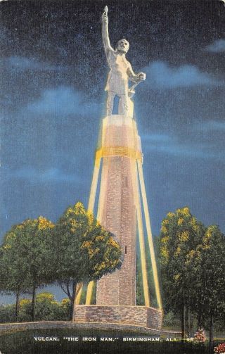Birmingham Alabama 1940s Linen Postcard Vulcan The Iron Man Statue