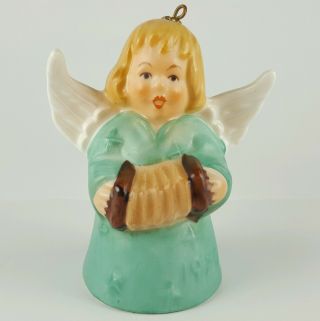 Vtg 1979 Goebel W Germany Green Blonde Angel Accordion Christmas Ornament Bell