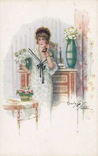 Art Deco ; Female Wearing Sailor Dress Talking On The Telephone,  1910 - 20s