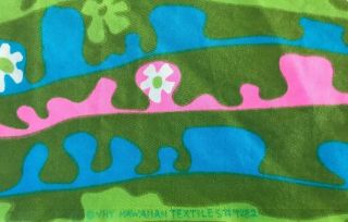 VHY Hawaiian Textiles Mod Floral Fabric Green Pink Turquoise Flower Power Vintag 2