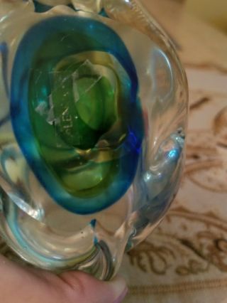Rare LENOX Blue CRYSTAL GLASS CAT With Fish In Stomach.  So cute 8