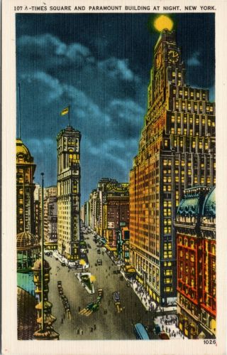 Times Square And Paramount Building At Night,  York,  Nyc Postcard