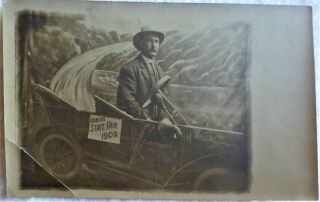 Kansas State Fair 1909 Amusing Novelty Postcard Man In Fake Automobile
