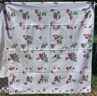 Vintage Cotton Tablecloth 40s Pretty Novelty Raspberries Wilendur? 50 X 54