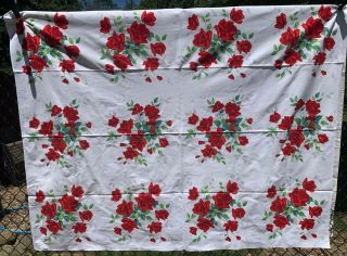 Vintage Cotton Tablecloth 40s Pretty Roses Wilendur 53 X 68