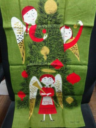 Tammis Keefe Tea Towel,  Christmas Noel Angel Tree Vintage