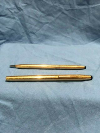 Cross 14 Kt Gold - Filled Fountain Pen And Pen With Century Solid 14k Fine Nib