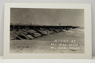 Tx Jetties At Del Mar Beach,  Rppc Del Mar Texas C1940s Real Photo Postcard G14