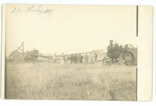 Rppc Farming Haying Threshing Machine Steam Engine Sd Dakota Real Photo Postcard