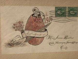 1916 Easter Hand Drawn Postal Card Folk Art Postcard Drawing Louisville Ky