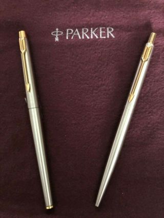Parker Classic Flighter Stainless Steel Ballpoint & Rollerball Set