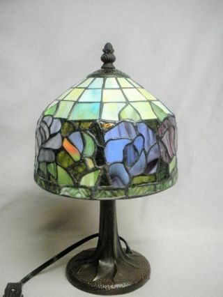 Leaded Slag Glass Desk Table Lamp & Shade Tiffany Style Stained Glass