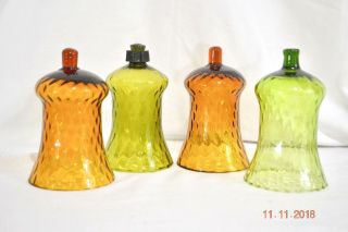 4 Vintage Homco Glass Peg Votive Cup Candle Holders Honeycomb 2 Green & 2 Amber