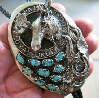 Vintage Loyal Order of Moose Bolo Tie with Turquoise Southwest [4662] 2
