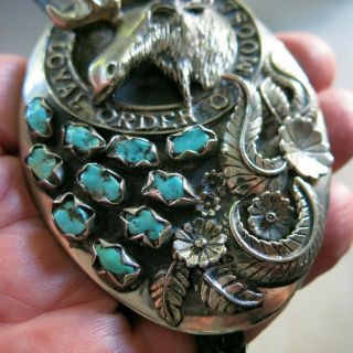 Vintage Loyal Order of Moose Bolo Tie with Turquoise Southwest [4662] 4